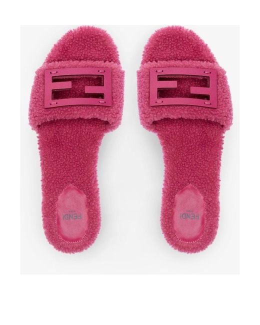 Fendi Purple Sheepskin Slides