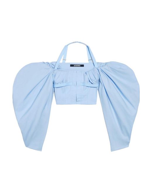 Jacquemus Blue Off-Shoulder Poplin Blouse