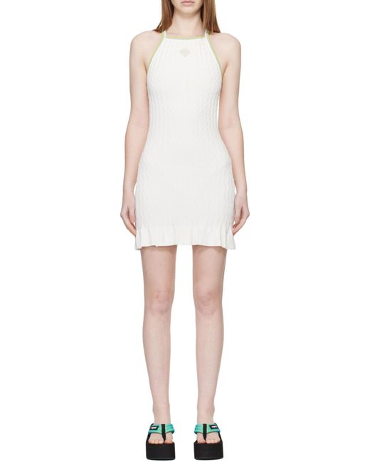 Casablanca White Ruffled-Hem Ribbed Mini Dress