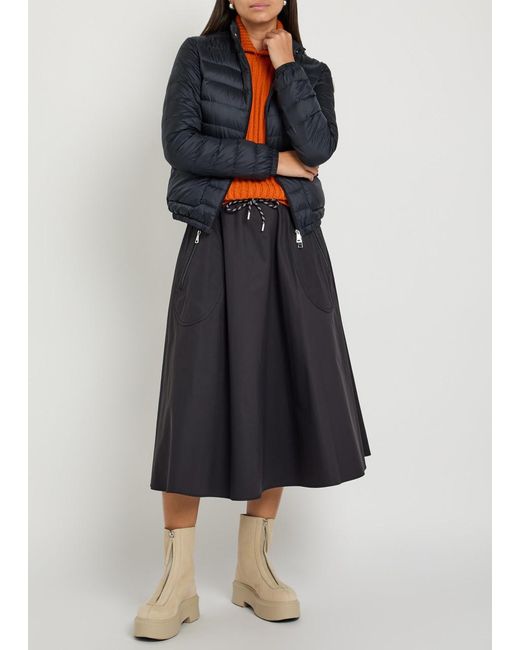 Moncler Black Drawstring Cotton-Blend Poplin Midi Skirt