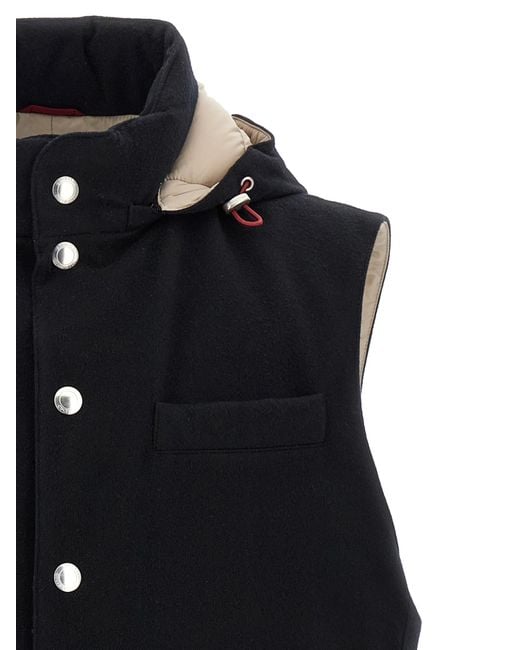 Brunello Cucinelli Black Hooded Padded Vest for men