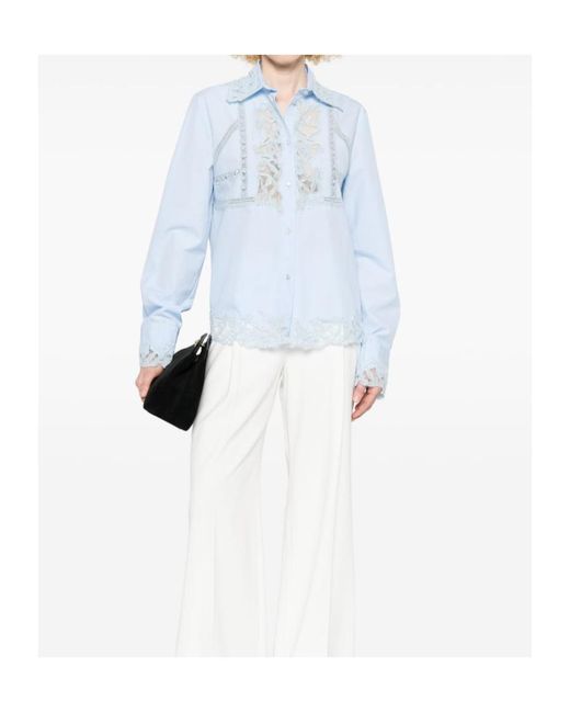 Ermanno Scervino Blue Lace-Detail Shirt