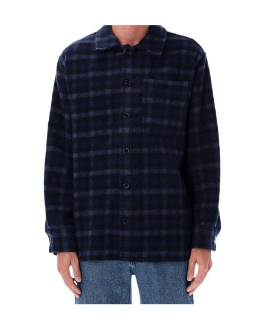 A.P.C. Blue Long-Sleeved Checked Overshirt for men