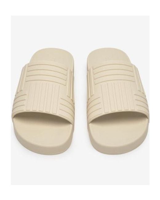 Bottega Veneta White Flat Slide Sandals
