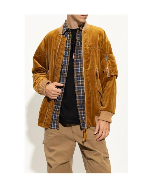 DSquared² Brown Logo Embroidered Zipped Bomber Jacket for men