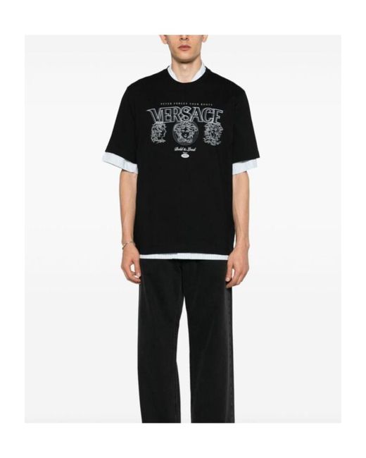 Versace Black Logo-Print Cotton T-Shirt for men