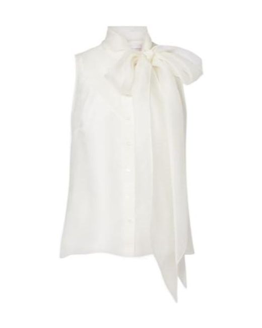 Carolina Herrera White Tie-Neck Silk Top