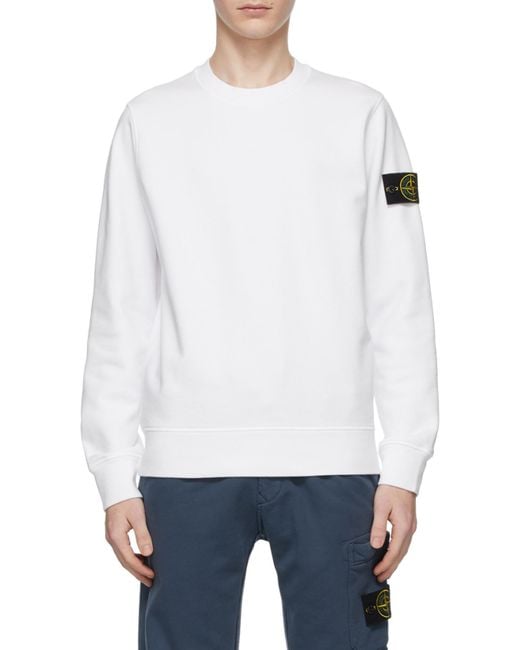 Stone Island White Compass Patch Crewneck Sweatshirt for men