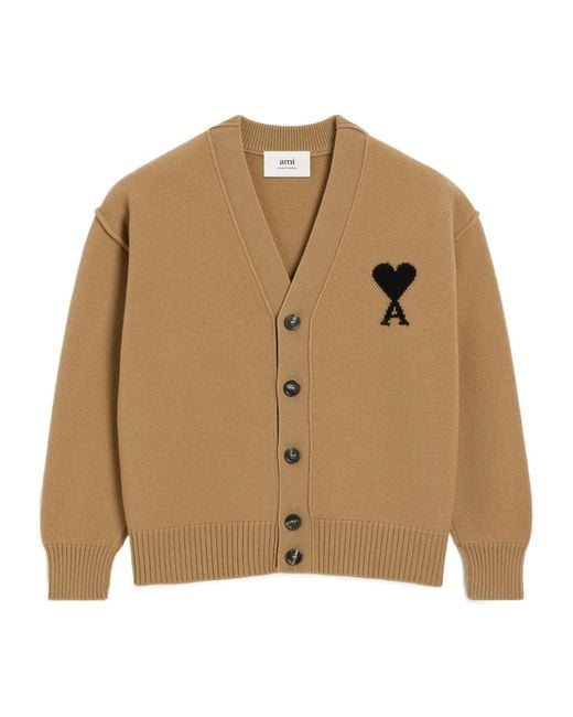 AMI Natural Ami De Coeur V-Neck Cardigan for men