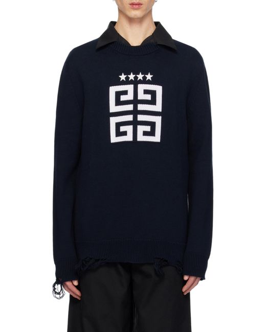 Givenchy Blue 4G Stars Intarsia Knit Jumper for men