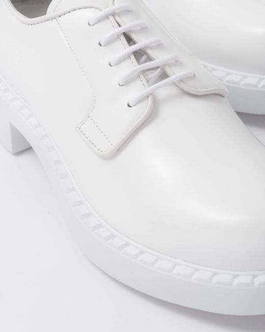 Prada White Brushed-Leather Derby Shoes
