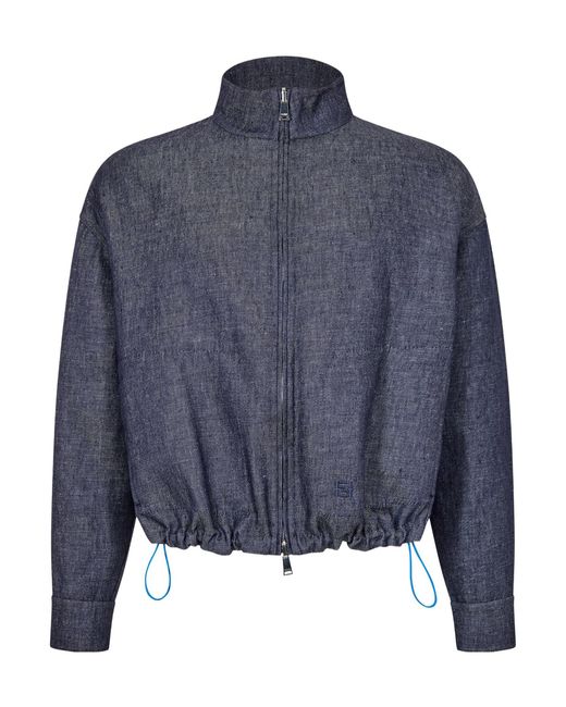 Fendi Blue Stand Collar Zip-Up Jacket for men