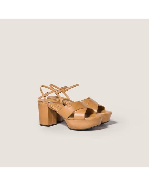 Miu Miu Natural Leather Platform Sandals