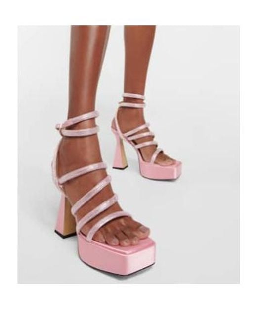 Mach & Mach Pink Sydney Embellished Satin Platform Sandals