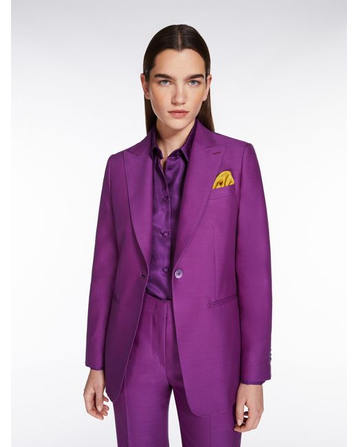Max Mara Purple Single-Breasted Virgin Wool-Blend Blazer