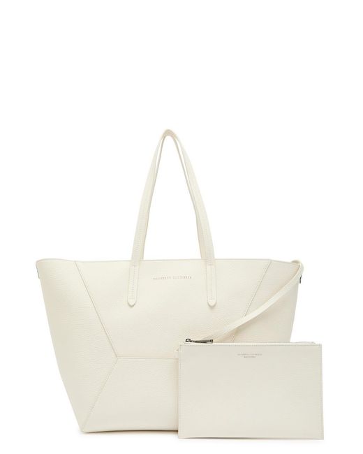 Brunello Cucinelli White Bead Medium Grained Leather Tote Bag