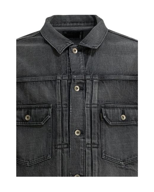 Sacai Black Checked Cuff Denim Jacket for men