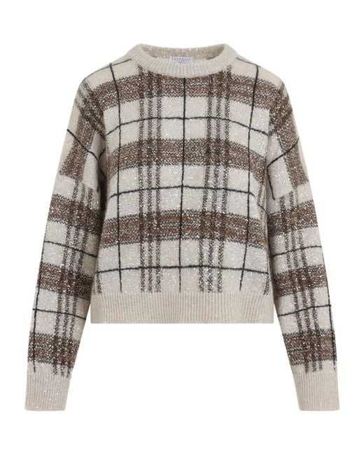 Brunello Cucinelli Multicolor Checked Knitted Sweater