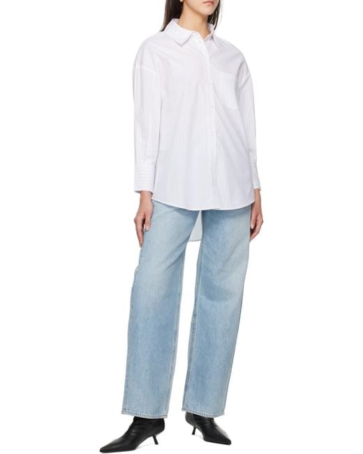 Anine Bing White Mika Striped Shirt