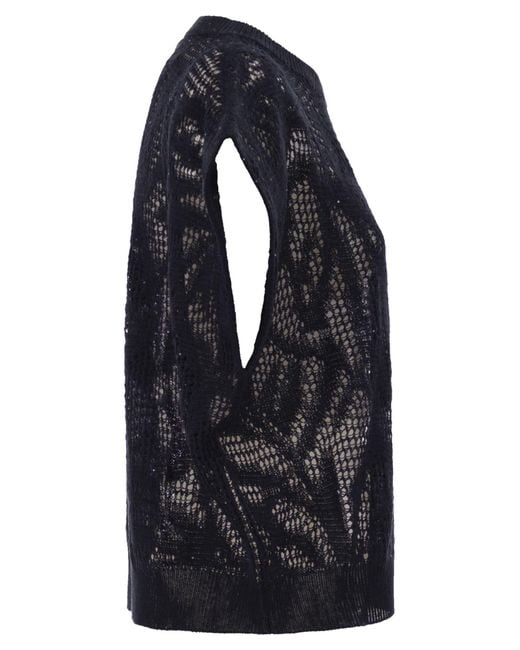 Brunello Cucinelli Black Openwork Knit Top With Sequins