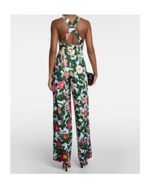 Oscar de la Renta Green Floral Cotton-Blend Jumpsuit