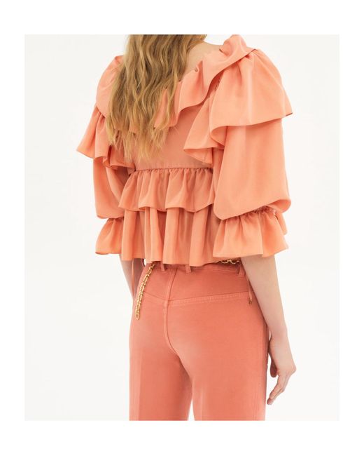 Chloé Orange Chloé Ruffled Cropped Blouse