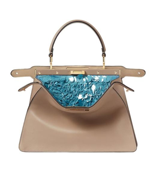 Fendi Blue Peekaboo Iseeu Medium Dove Leather Bag With Aquamarine Sequins