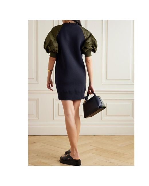 Sacai Blue Puff-Sleeved Jersey Minidress