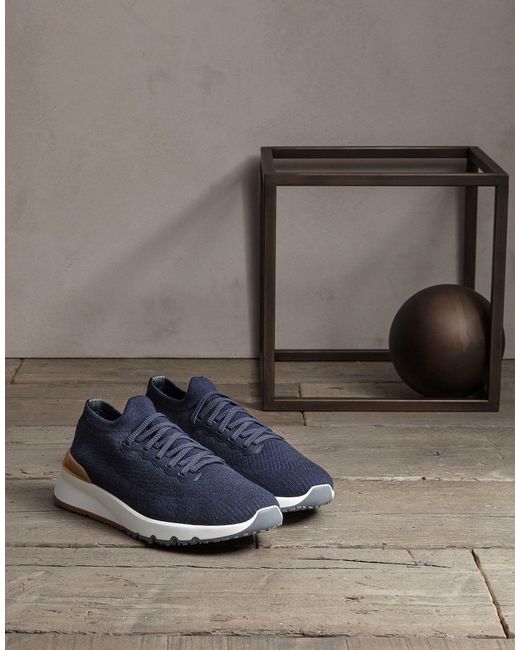 Brunello Cucinelli Blue Knitted Sock Sneakers for men