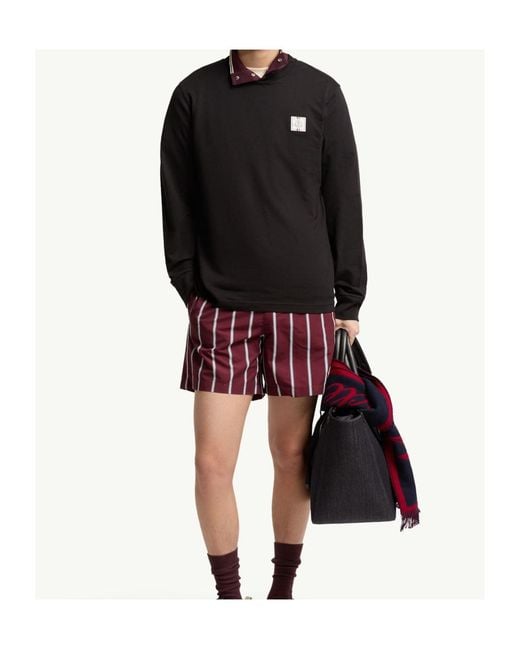 Moncler Black Tricolor Logo Long Sleeve Cotton T-Shirt for men