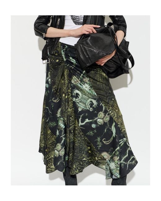 AllSaints Green Arleen Ruched Asymmetric Skirt