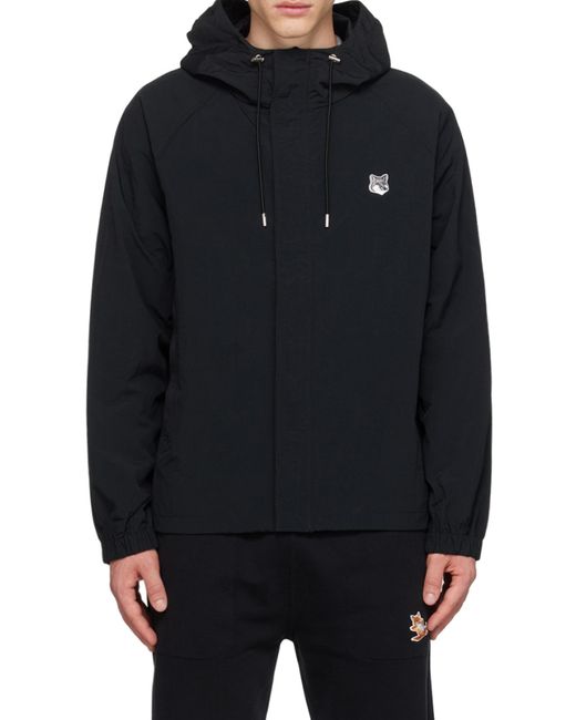 Maison Kitsuné Black Maison Kitsuné Fox Head-Patch Zipped Windbreaker for men