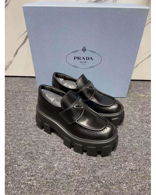 Prada Black Round Head Loafer Shoes