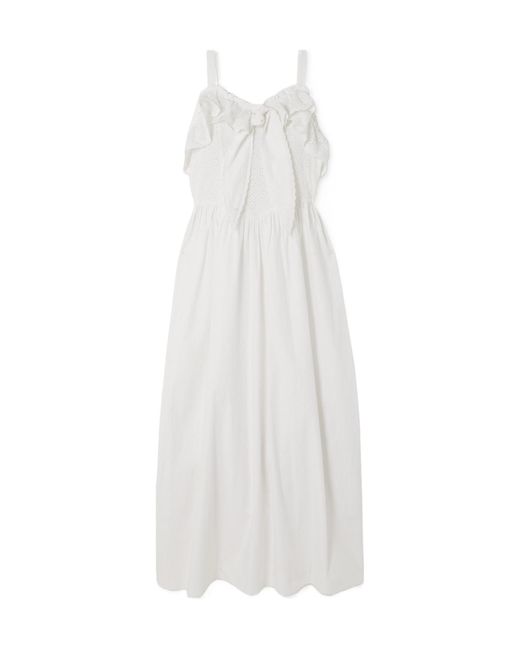 BATSHEVA White Katja Tie-Front Ruffled Broderie Anglaise Cotton Midi Dress