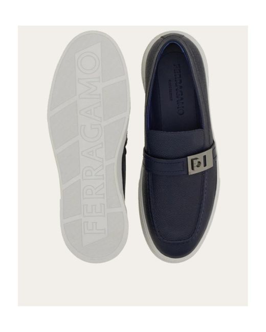 Ferragamo Blue Hybrid Sneaker With Hug Buckle for men
