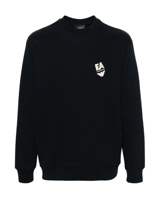 Emporio Armani Black Logo-Appliqué Cotton Sweatshirt for men
