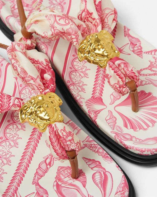 Versace Pink Underwater Barocco La Medusa Sandals