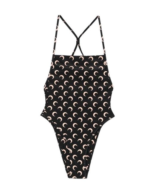 MARINE SERRE Black Jersey One Piece Swimsuit