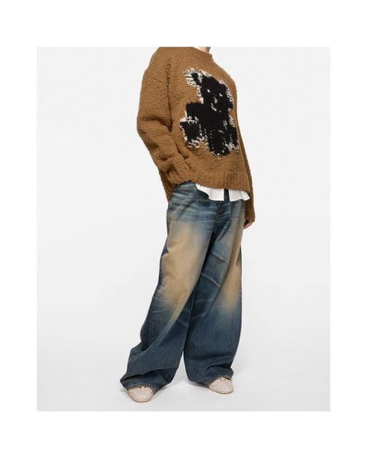 Acne Brown Teddy Bear Jacquard Crewneck Jumper