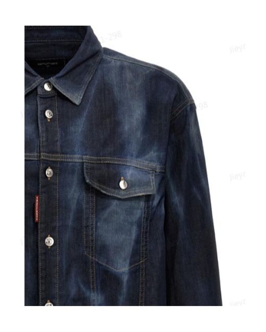 DSquared² Blue Distressed Icon Western Denim Shirt for men