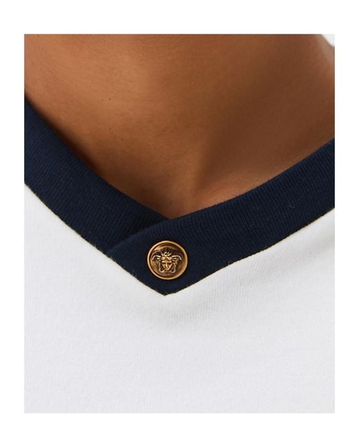 Versace White Medusa Hardware Long Sleeve V-Neck Top