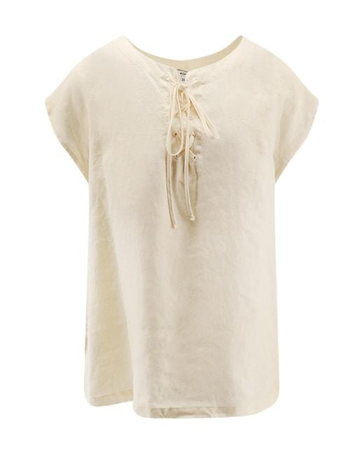 Aspesi Natural Lace-Up Short-Sleeve Top