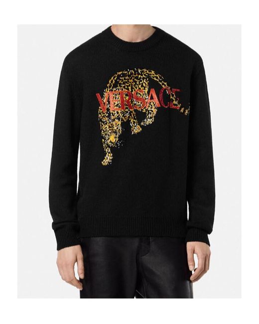 Versace Black Jaguar-Embellished Sweater for men