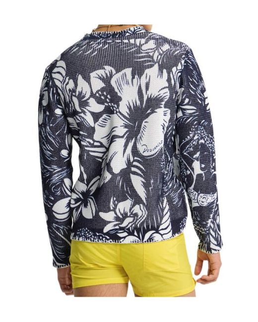 DSquared² Blue Flower-Pattern Sweater for men