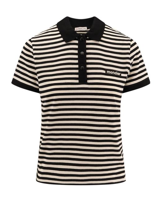 Moncler Black Logo Patch Striped Polo Shirt
