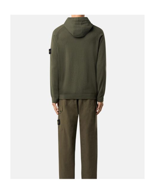 Stone Island Green Hooded Jumper With Raglan Sleeves And Ribbed Trims for men