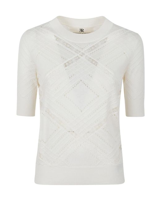 Ermanno Scervino White Lace Panelled Crewneck Knitted T-Shirt