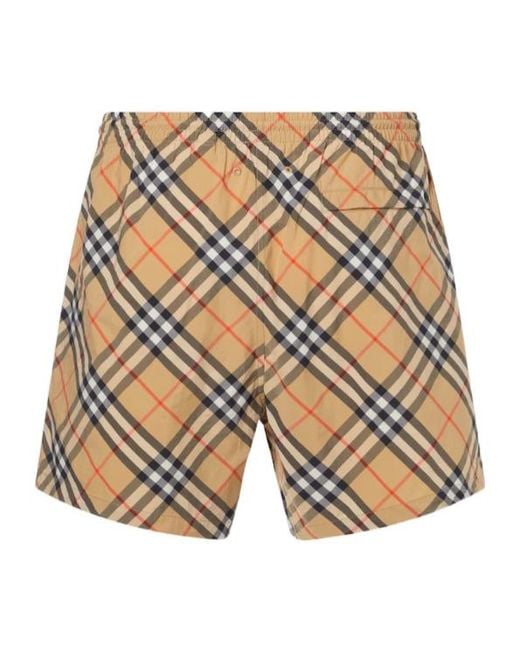 Burberry White Checkered Swimming Shorts for men