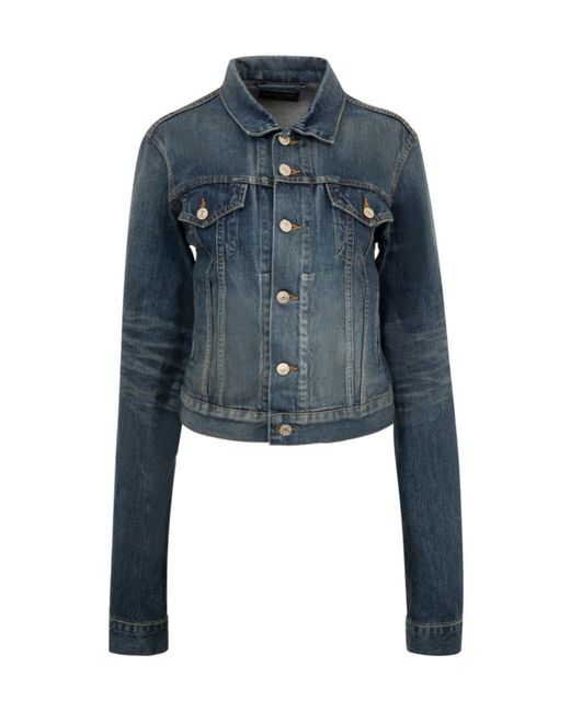 Balenciaga Blue Collared Button-Up Denim Jacket