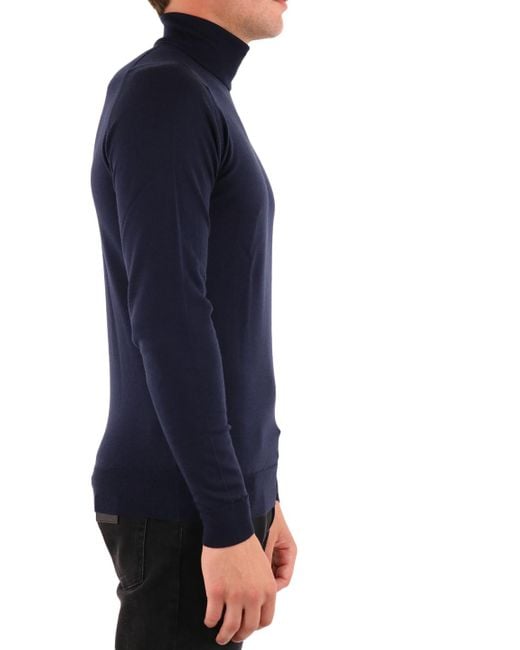 John Smedley Blue Cherwell Roll Neck Jumper for men